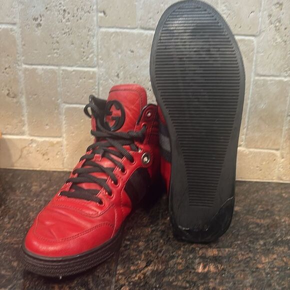 Gucci Silverstone NS Nylon High 'Red' Viaggio Leather Stripe Collection $890 - Picture 5 of 12